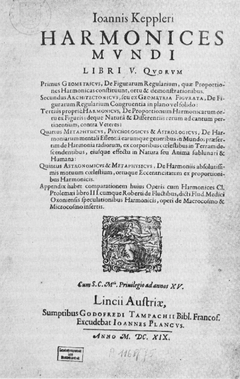 Front page of Kepler's "Harmony of the World (Harmonices Mundi)"