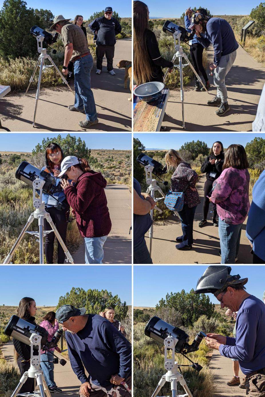 Photo collage of observation deck visitors