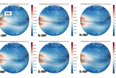 6 blue earth images showing the progression of nightside vertical ion drift